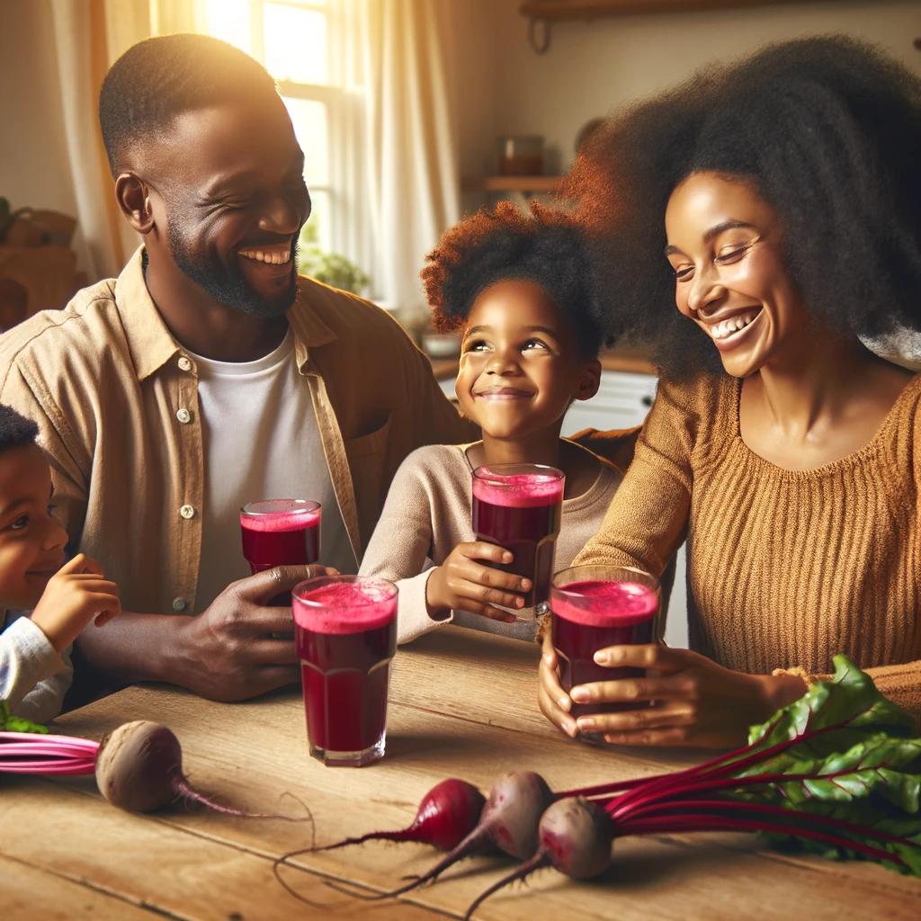 family drinking healthy beet juice